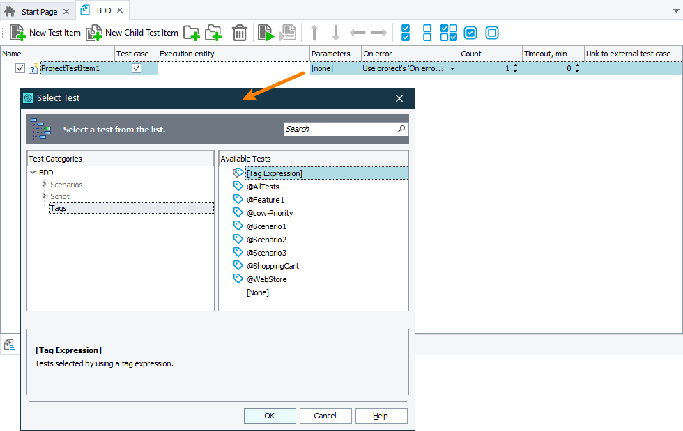 Selecting tags to run