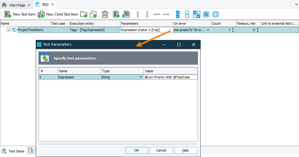 Specifying tag expression