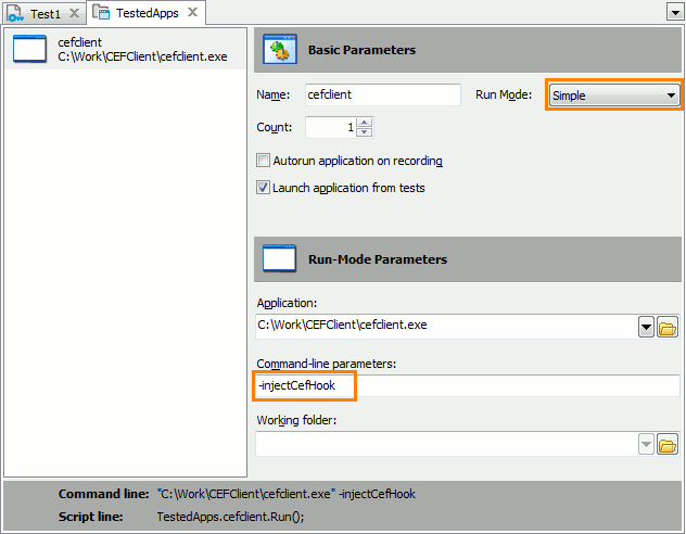 A CEF-based application in TestedApps editor