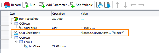 OCR checkpoint in a keyword test