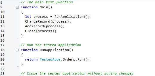 A sample script test in TestComplete