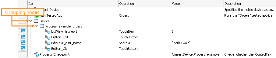 Getting Started With TestComplete (Android): Grouping operations