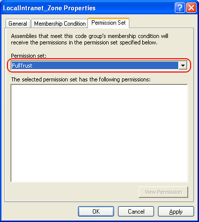 LocalIntranet_Zone Properties - Permission Set