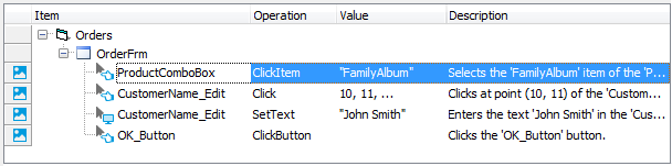 A sample keyword test recorded against a Visual Basic application