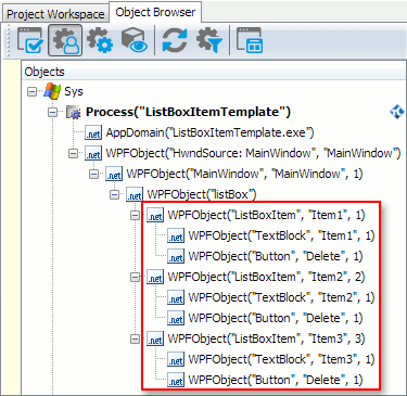 Buttons in the list box object hierarchy in the Object Browser