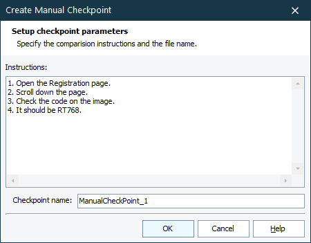 Create Manual Checkpoint Dialog