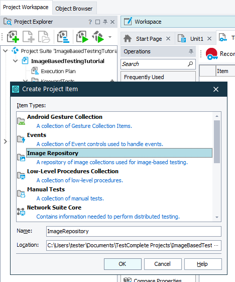 Image-Based Testing Tutorial: Adding Image Repository to project