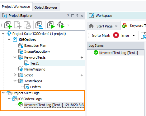 Getting Started With TestComplete (iOS): Logs In Project Explorer