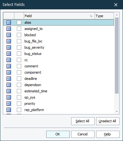 Select Fields Dialog