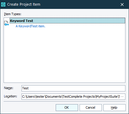 Create Project Item Dialog