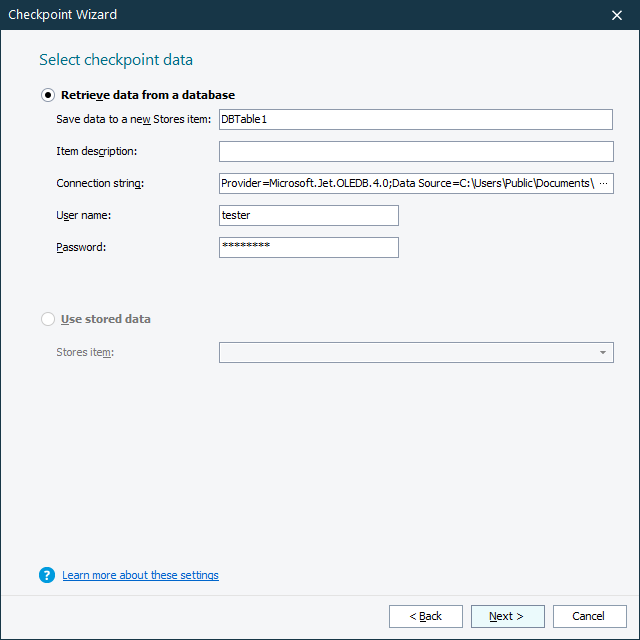 Database Table Checkpoint: Specifying Baseline Data Database Table Checkpoint: Specifying baseline data