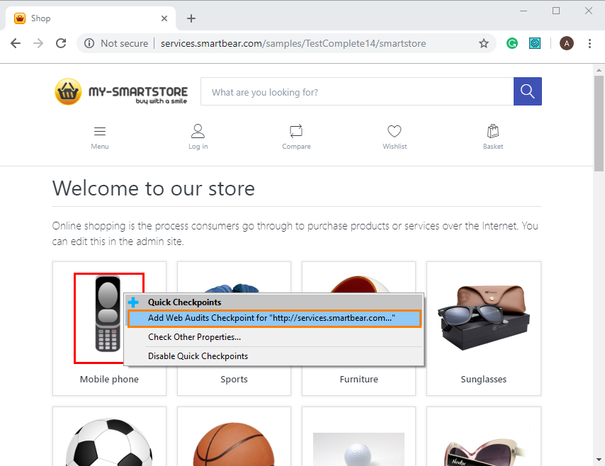 Web Audits Checkpoint: Quick Checkpoints menu Web Audits Checkpoint: Quick Checkpoints menu