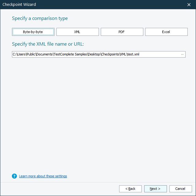 XML Checkpoint: Specifying XML File to Verify XML Checkpoints: Specifying XML file to verify