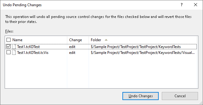 Undo Pending Changes Dialog Undo Pending Changes Dialog