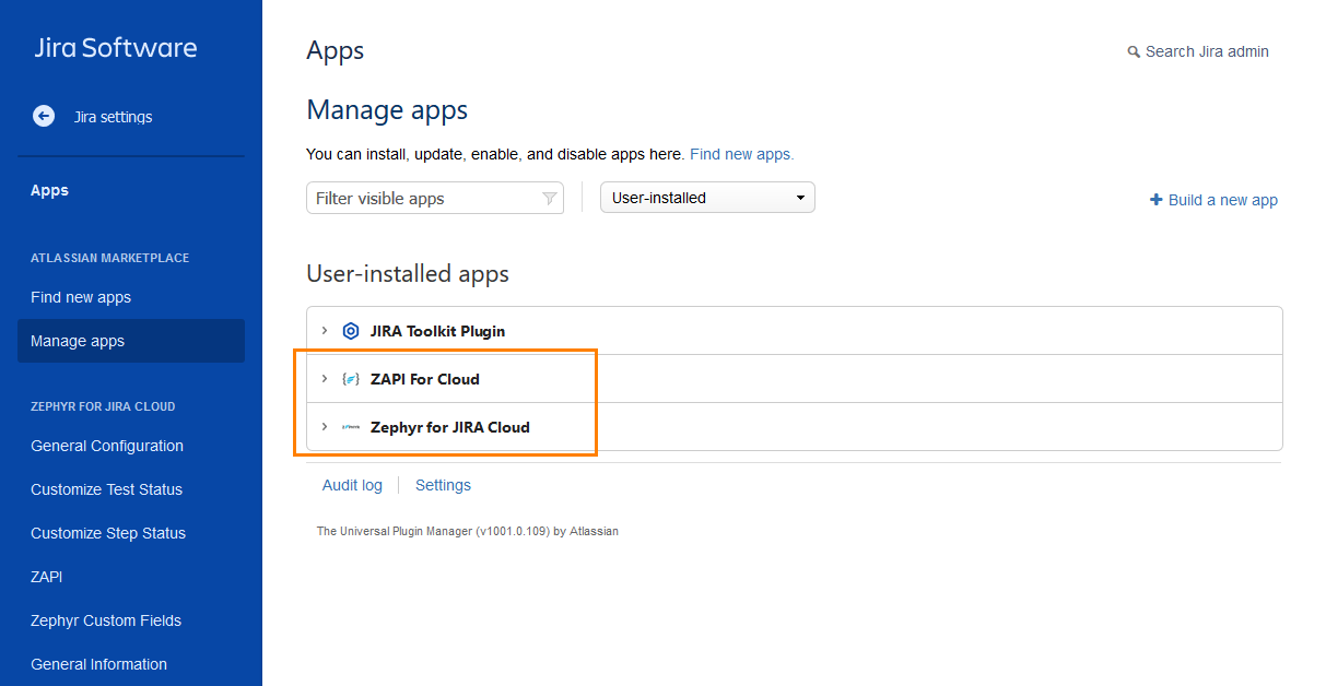 Zephyr add-ons installed in Jira Zephyr add-ons installed in Jira