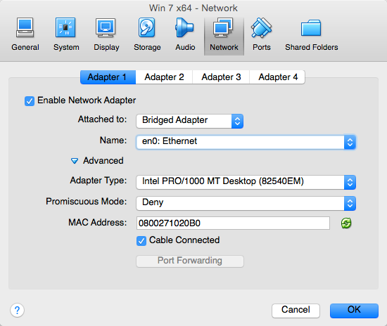 Configuring the network settings of the virtual machine