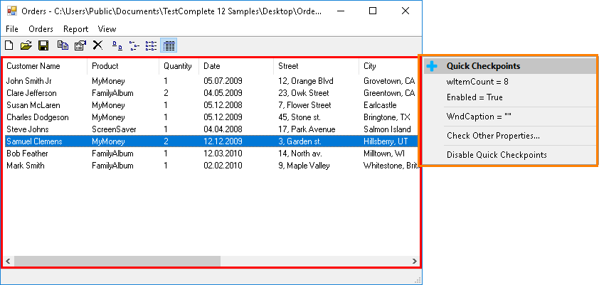 Creating Quick Checkpoints during test recording