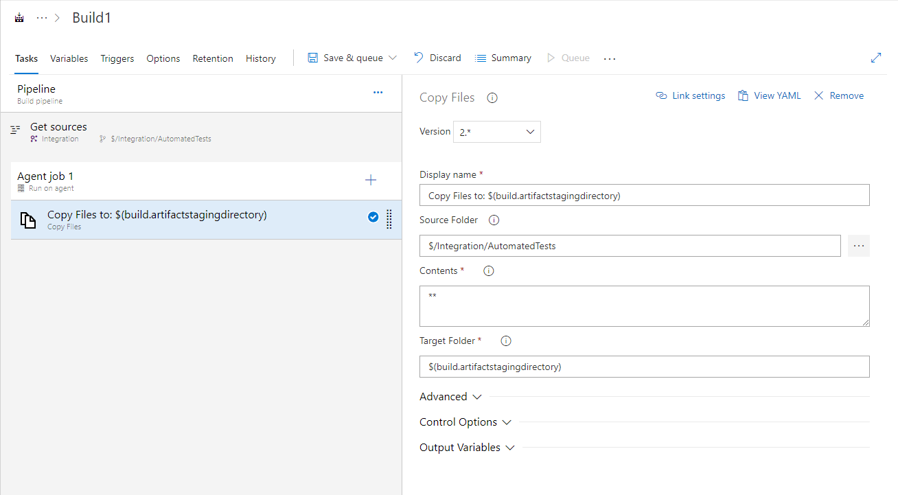 TestComplete integration with Azure DevOps: Copying TestComplete project files to an artifact staging folder