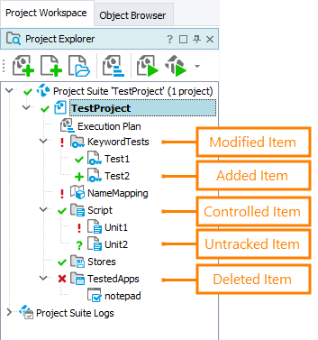 Status icons in Project Explorer