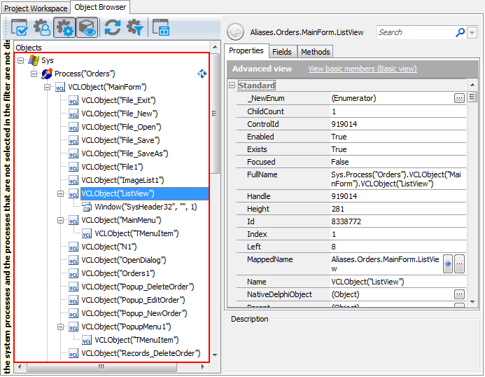 A view of a Delphi application in the object tree A view of a Delphi application in the object tree