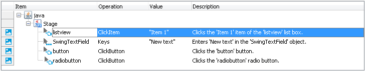 Sample keyword test recorded against a JavaFX application Sample keyword test recorded against a JavaFX application