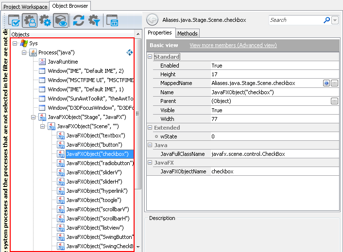 A view of a JavaFX application in the object tree A view of a JavaFX application in the object tree