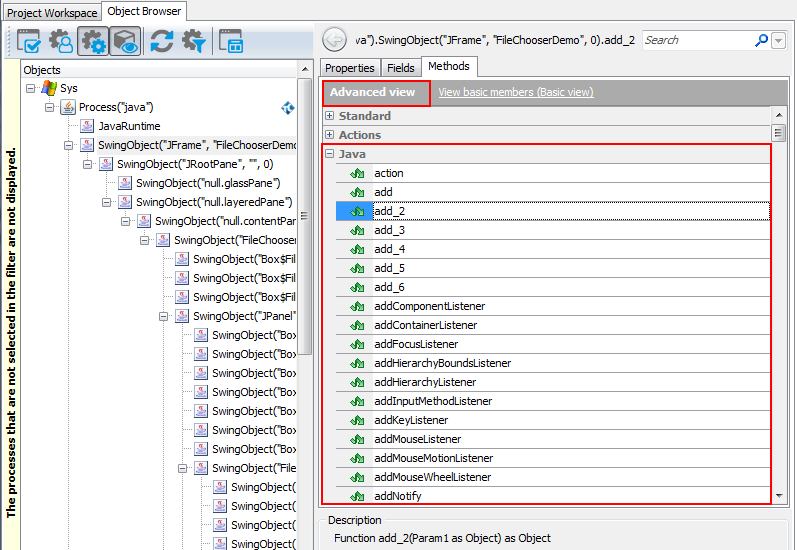Native Properties of a Java Menu Object in the Object Browser Native Properties of a Java Menu Object in Object Browser