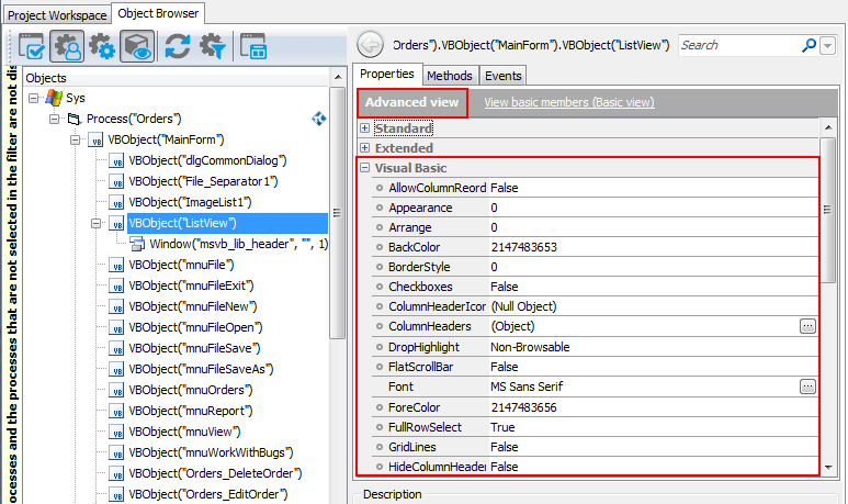 Native Properties of a Visual Basic ListView Object in Object Browser Native Properties of a Visual Basic ListView Object in Object Browser