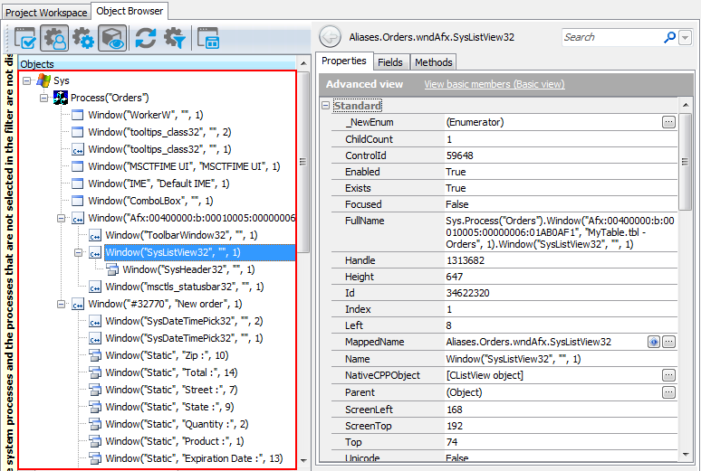 A view of a Visual C++ application in the object tree A view of a Visual C++ application in the object tree