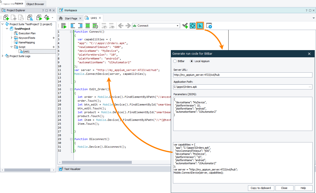 Adding code that connects to a private Appium server and opens a testing session Adding code that connects to a private Appium server and opens a testing session
