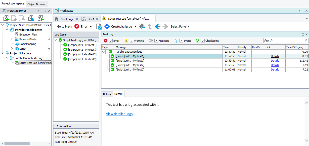 Results of mobile tests run in parallel Results of mobile tests run in parallel