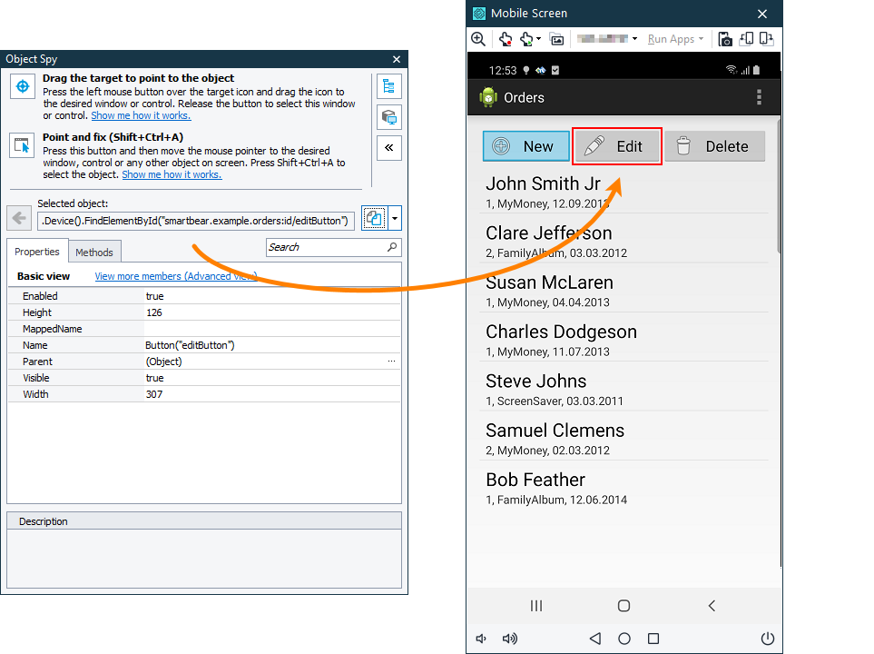 Capturing objects in a tested mobile application with the Object Spy Capturing objects in a tested mobile application with the Object Spy