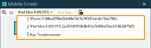 Selecting a mobile device for test recording Selecting mobile device for test recording