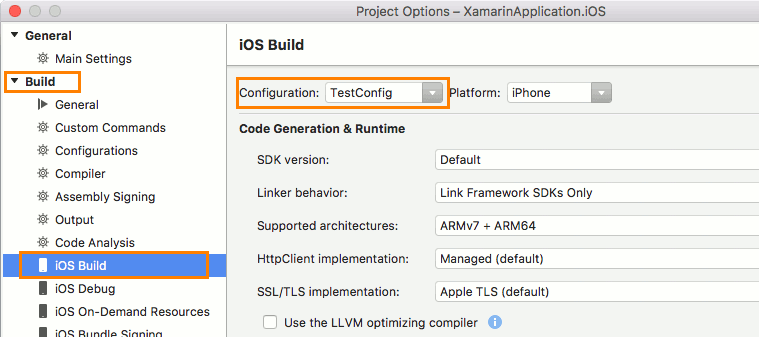 Selecting a test configuration Selecting test configuration