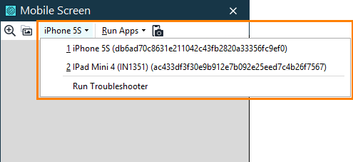 Selecting an iOS device for test recording Selecting iOS device for test recording