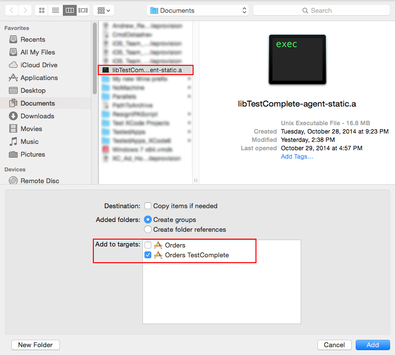 iOS testing with TestComplete: Adding the TestComplete Agent library to an Xcode project iOS testing with TestComplete: Adding TestComplete Agent library to Xcode project