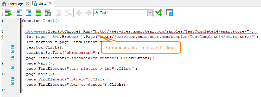 Remove or comment out script lines that work with a local browser Remove or comment out script lines that work with a local browser