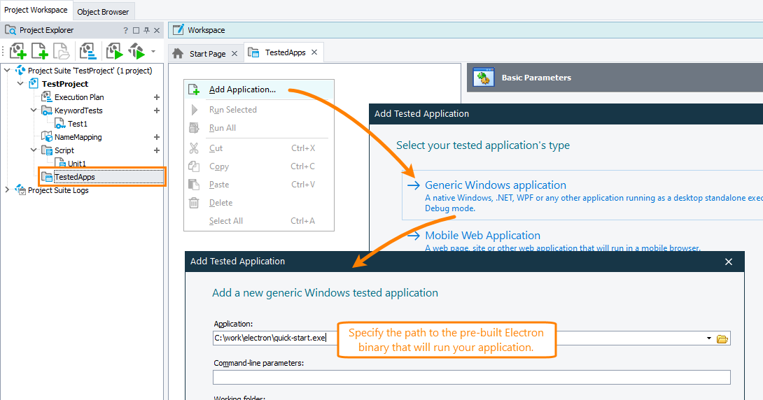 Testing Electron applications tutorial: Add the application to the Tested Applications collection Testing Electron applications tutorial: Adding the application to the Tested Applications collection