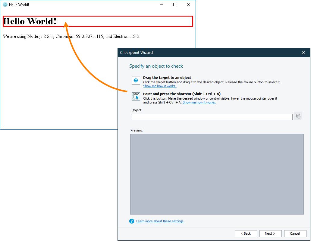 Testing Electron applications tutorial: Select the text to check Testing Electron applications tutorial: Select the text to check