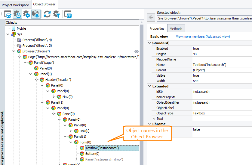 Object names in the Object Browser Object names in the Object Browser