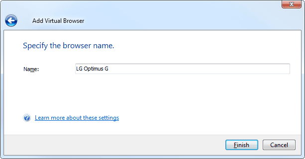 Add Virtual Browser wizard: Browser name Add Virtual Browser wizard: Browser name