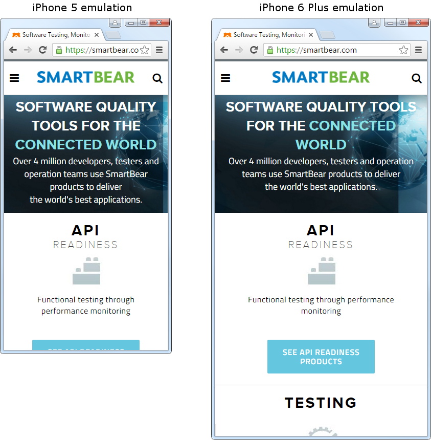 Web page size in different emulated mobile browsers Web page size in different emulated mobile browsers