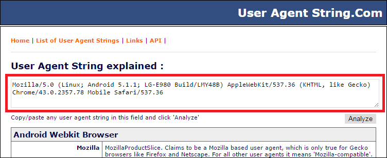 User agent string User agent string