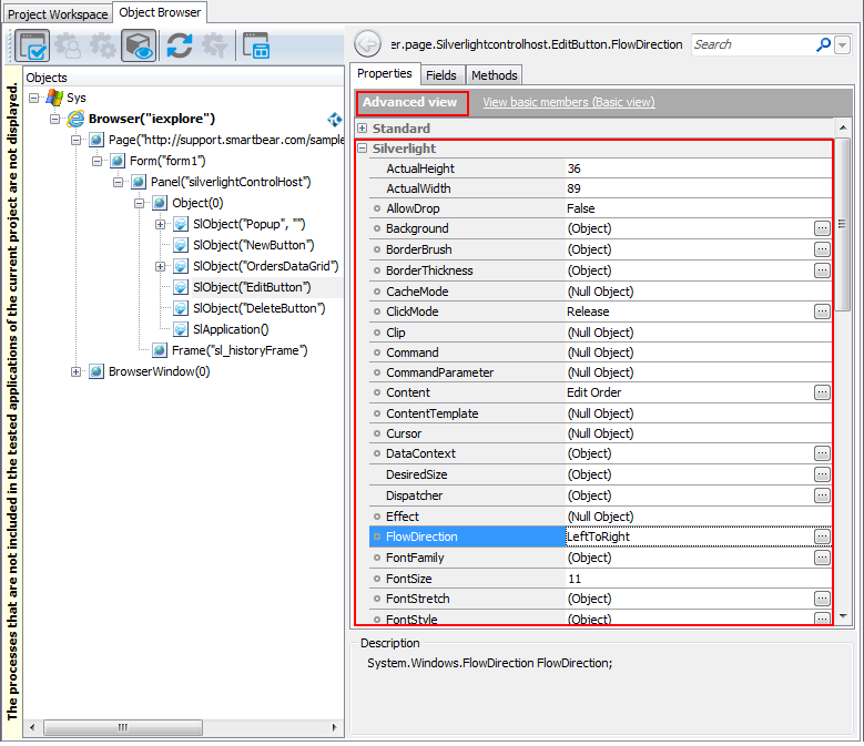 Native Properties of a Silverlight Button Object in Object Browser Native Properties of a Silverlight Button Object in Object Browser