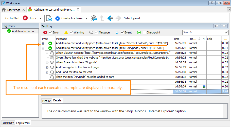Results of executed BDD examples Results of executed BDD examples