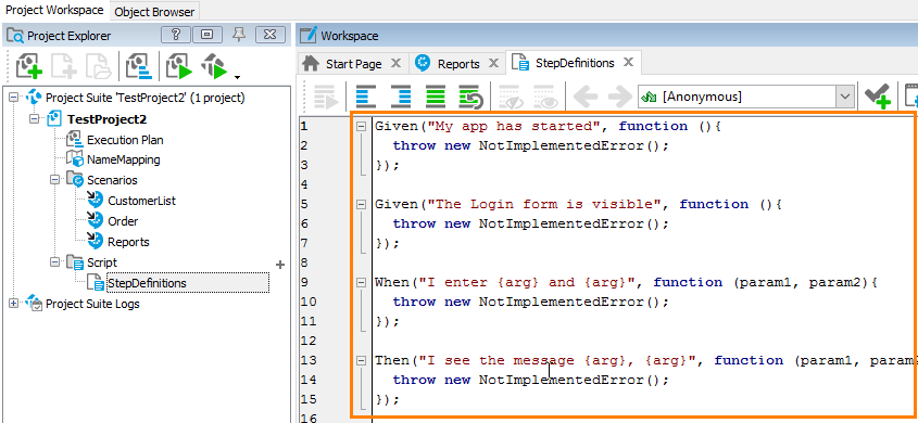 Generated script code Generated script code