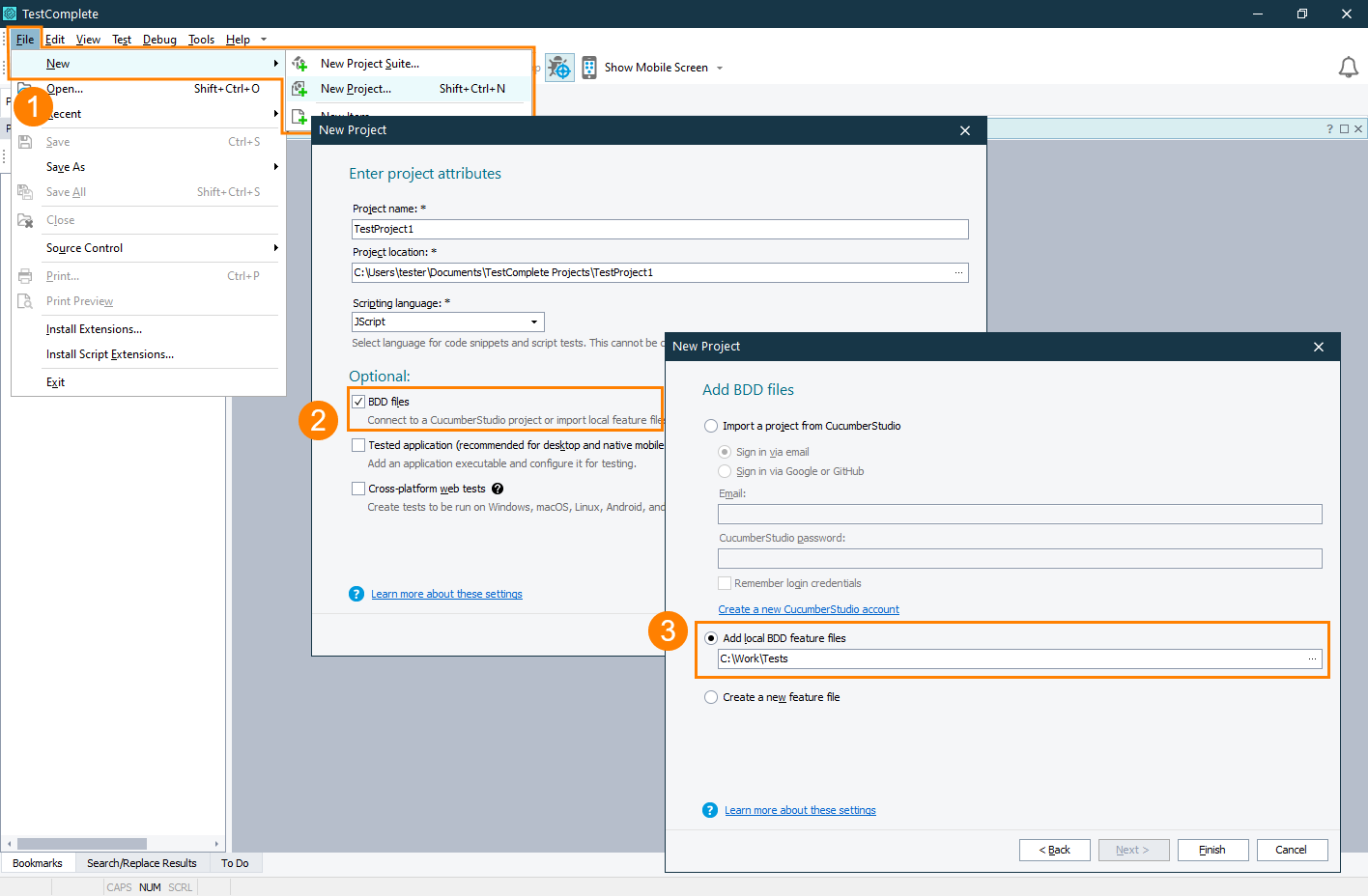 Importing feature files when creating a TestComplete project Import feature files when creating a TestComplete project
