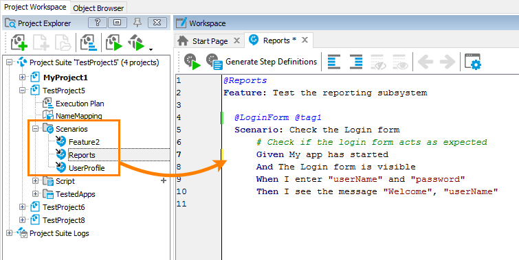 Open the Gherkin editor Open the Gherkin editor