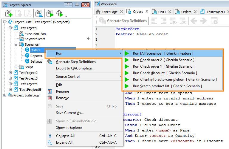 Running BDD tests from the Project Explorer Run BDD tests from Project Explorer