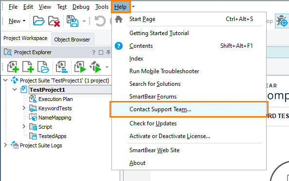 Call the Contact Support Team dialog Call the Contact Support Team dialog